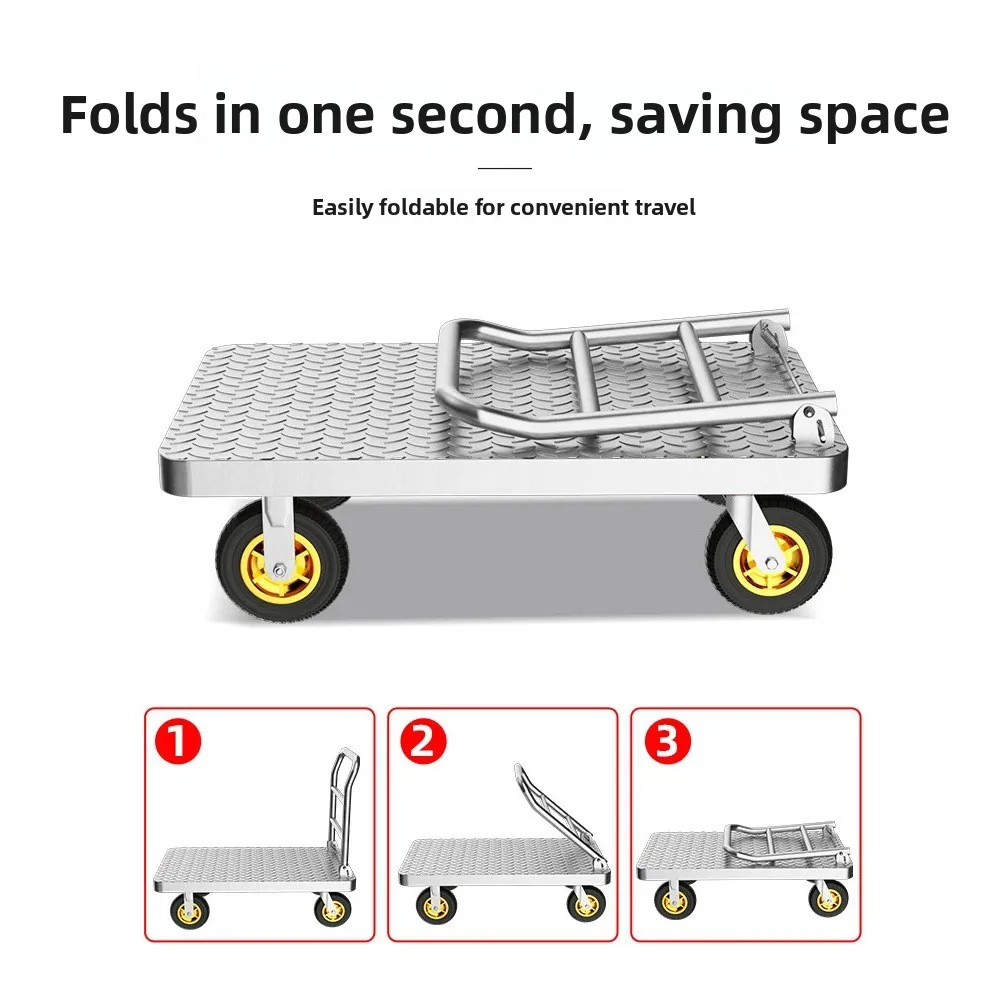 Camión plano de placa de acero, carrito plegable, carrito de tracción