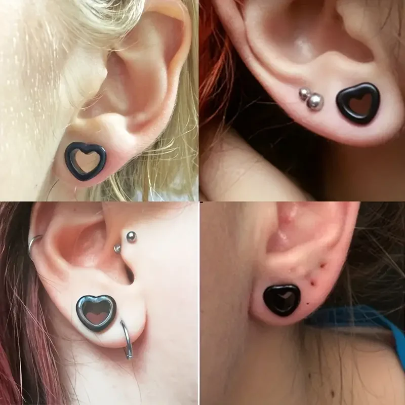 1Pair Heart Shape Ear Flesh Tunnel Hollow Plugs Gauge Earrings Expander Stretcher Acrylic Body Jewelry 4mm-25mm Black White