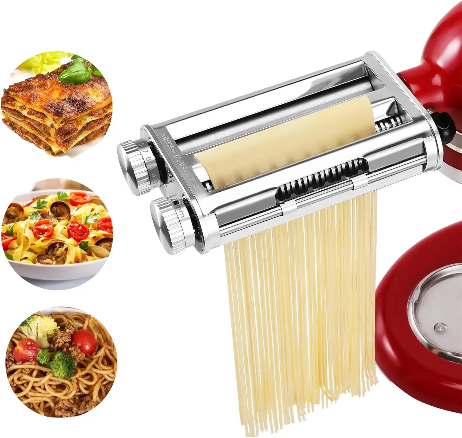 

3-in-1 Pasta Maker Attachment for Stand Mixers, Sturdy Metal Roller and Cutter Set with Unique Design