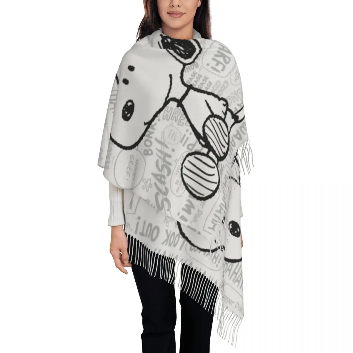 

Custom Print Snoopys On Black White Comics Scarf Women Men Winter Fall Warm Scarves Peanuts Shawl Wrap