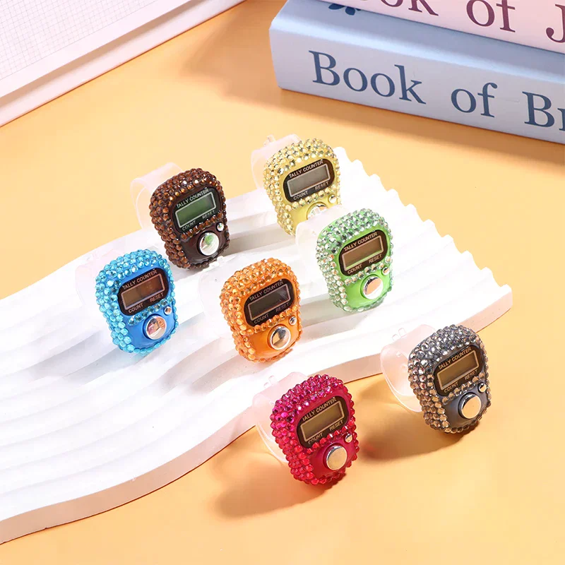 Mini 7 Colors Sparkling Rhinestone Finger Counter Durable Tally Tool for Prayer Classes Craftwork and Meditation
