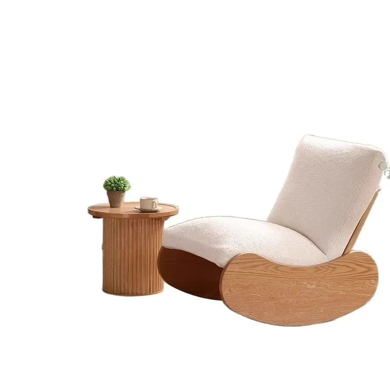 

Log wind small apartment living room lazy chair cream wind solid wood leisure chair