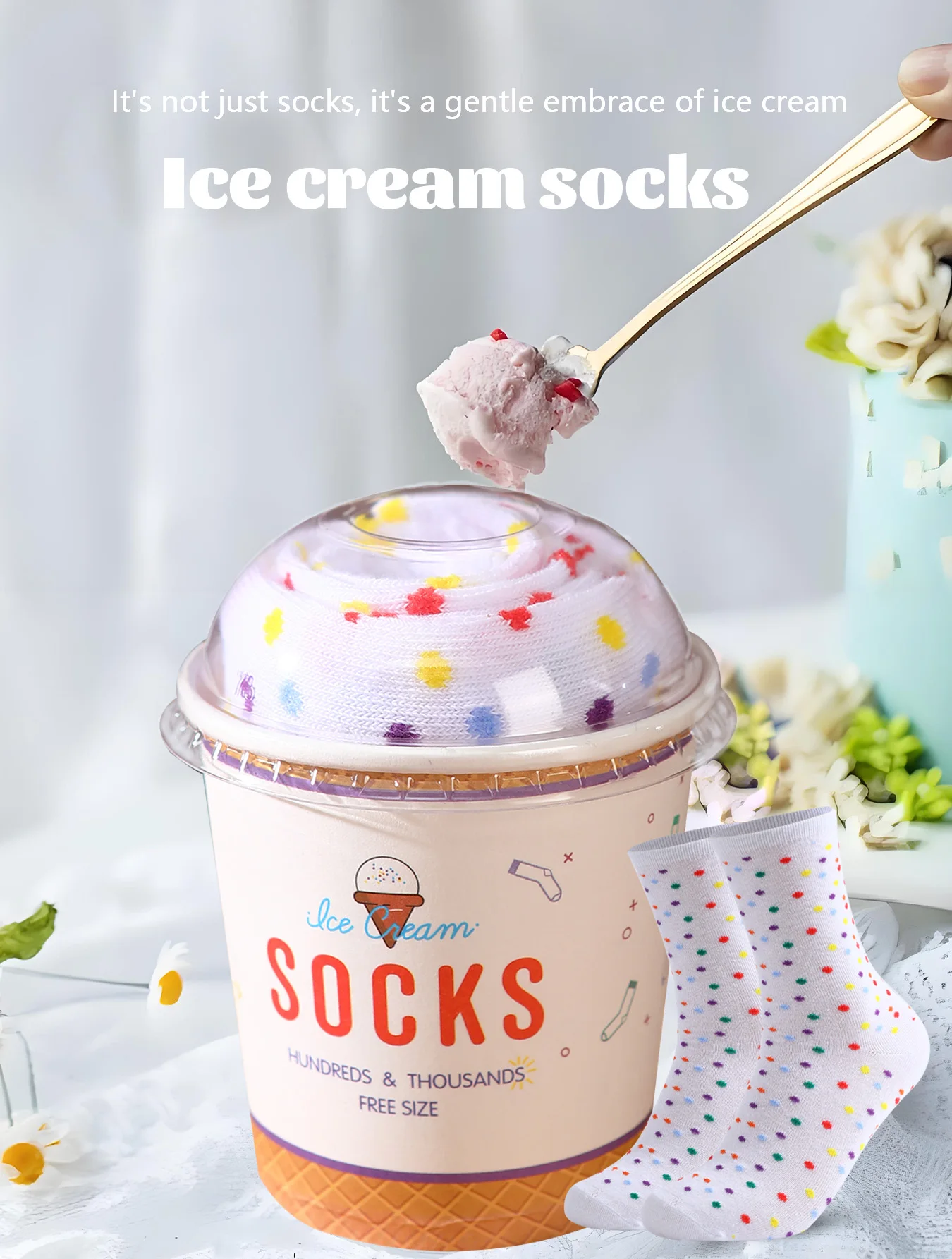 

1 pair of medium-length unisex socks novel and interesting green ice cream gift box socks suitable for Christmas gifts