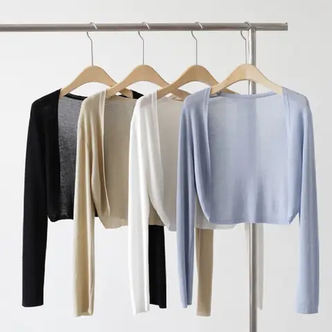Women Thin Knit Bolero Summer Tencel Cardigan Elegant Shawl Airy Office Wear Soft Casual Versatile Fashion Knitted Outerwear