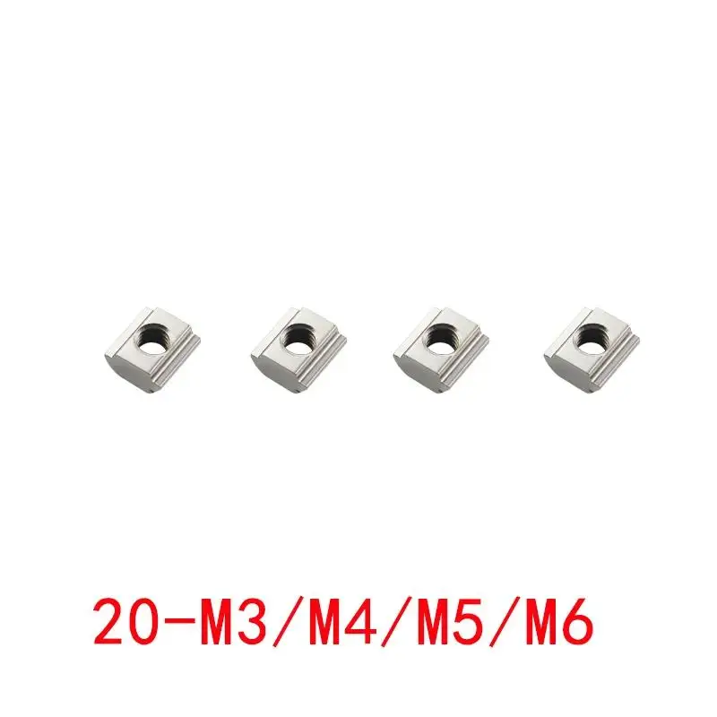 T-Slot Fastener Galvanized Nuts, T-slot, M3, M4, M5, M6, 20 Series, Aluminum Extrusion Profile Accessories, 2020 CNC, 100Pcs Set