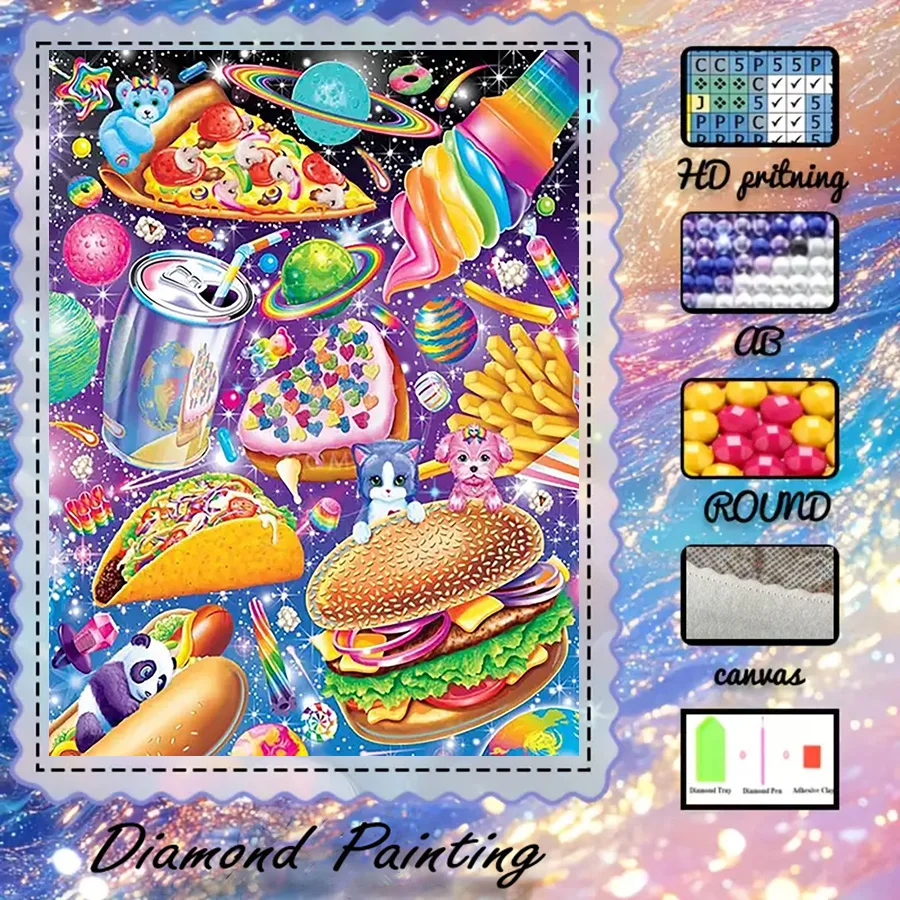 

1 piece - 5D-DIY - Flocking cloth - Special drill - Diamond painting set - Food, universe - Mosaic - Diamond art