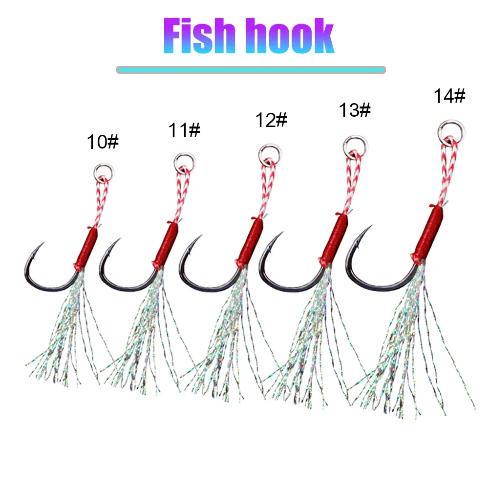 

100Pcs/box Cast Jig Assist Hook Slow Jigging Lure Bass Fishing Hooks Barbed Hook Tying Up Fishhook With Feather Sea Fishing Hook