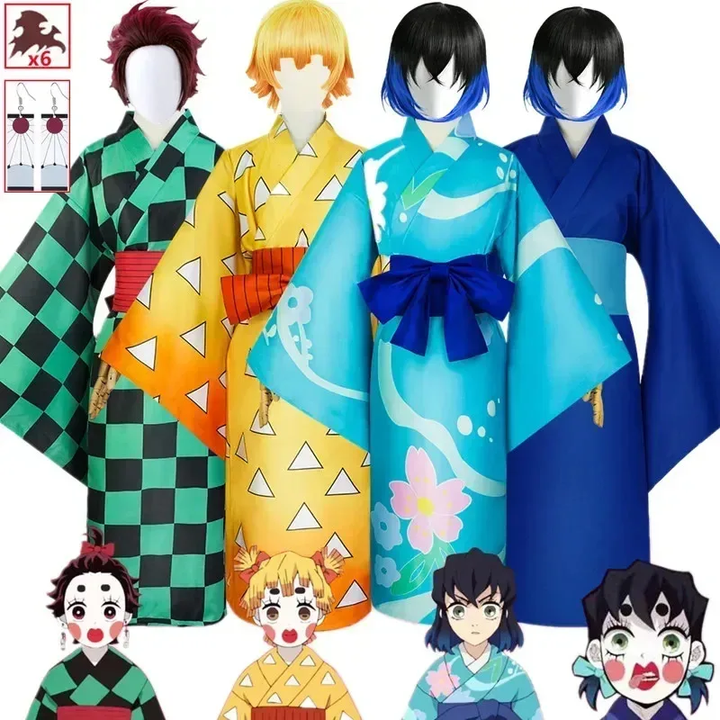 

2025 Halloween Cosplay Season 2 Anime Demon Slayers Kimetsu No Yaiba Cosplay Costume Inosuke Hashibira Zenitsu Tanjirou Kimono H