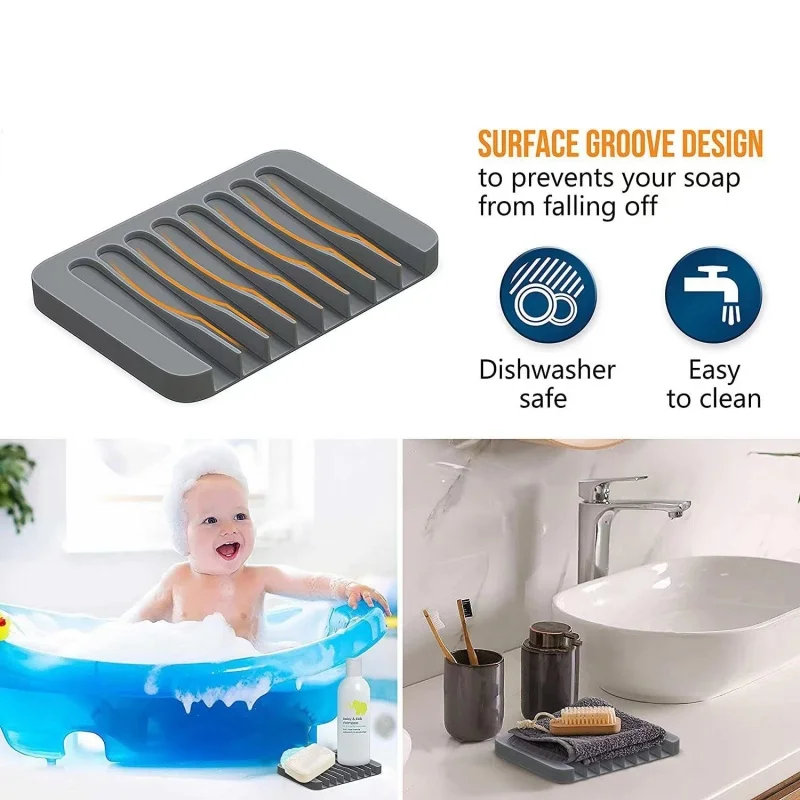 1-Pack Free Punch Soap Box Silicone Draining Soap Holder Creative Kitchen Bathroom Countertop Non-slip Shelf