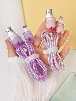 핑크 귀여운 사랑 심장 점진적 변화 충전기 보호기 커버 충전기 라인 보호기 주최자 와인 더 보호기 커버 액세서리