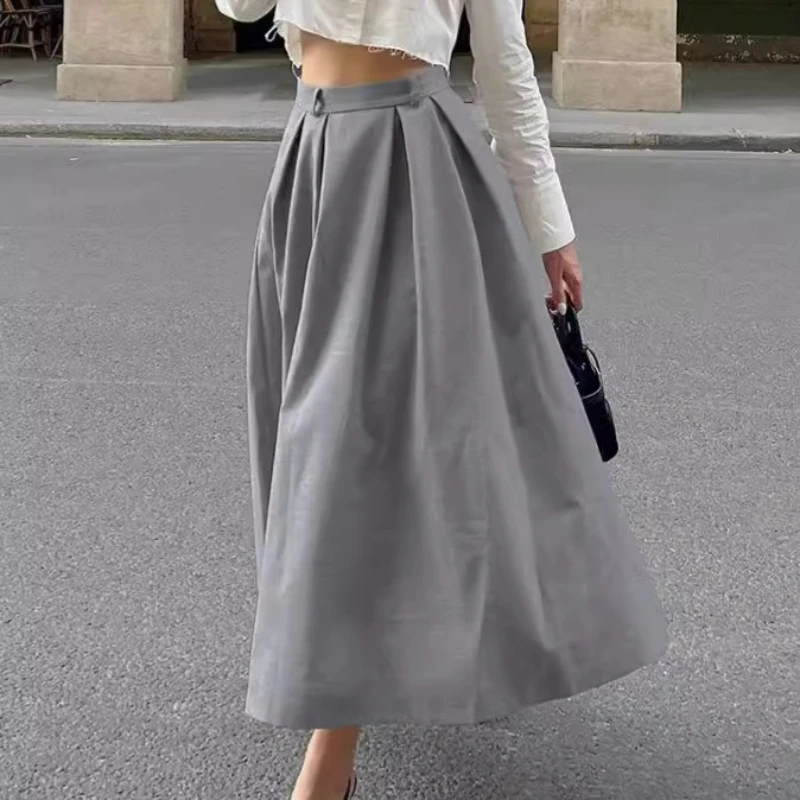 

Fall/Winter 2025 Grey High Waist Skirt Fashion Temperament Commuting A-word Women's Long Skirt
