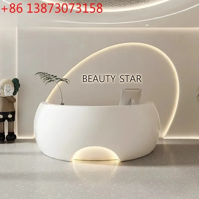 

Креативная изогнутая стойка ресепшн из FRP с покраской, нестандартной формы, для компаний, элитных салонов красоты, баров, с возможностью индивидуального заказа