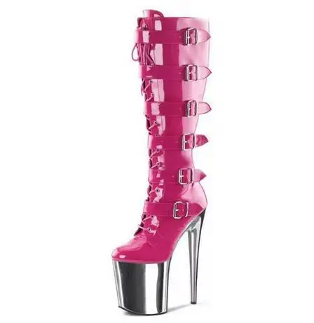 

Mid-Calf Black Belt Buckle Stripper Heels Platform Boots for Exotic Dancer Pole Dance Cross Dressing Nightclub Gothic Punk Style