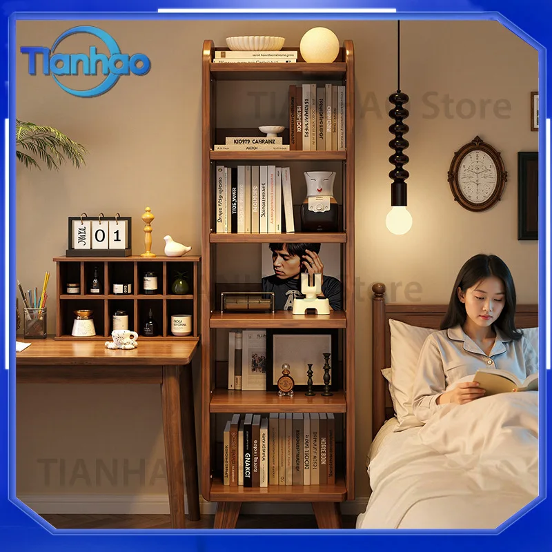 Solid Wood Shelf Unit Bedside Table Alternative for Kids Home Bedroom Wall Mounted Narrow Storage Cabinet with Tiered Shelves