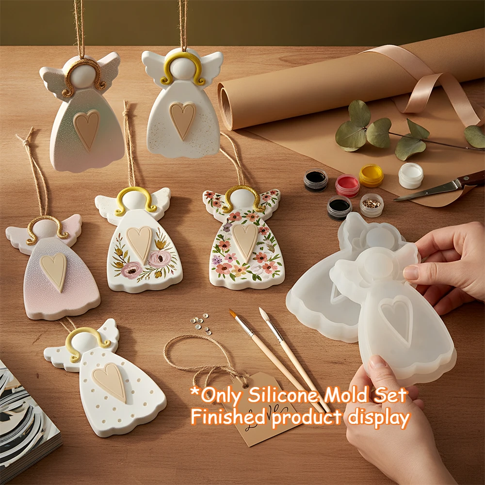 Heart Angel Silicone Mold Kit DIY Epoxy Resin Gypsum Mold for Aroma Plaster Handcraft Home Decoration Gift Making