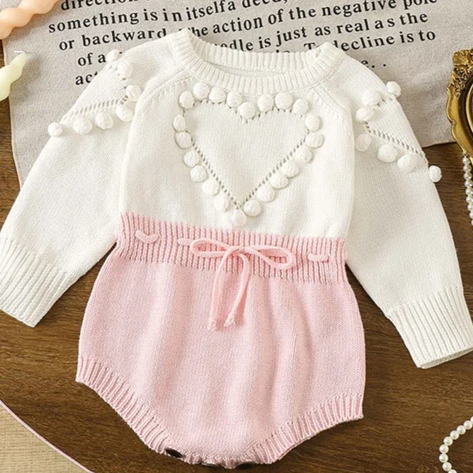 Girls Onewear 2026 Spring And Autumn New Childrens Clothing Baby Fashion Knitwear Love Sweater Long Sleeved Clothes Casual