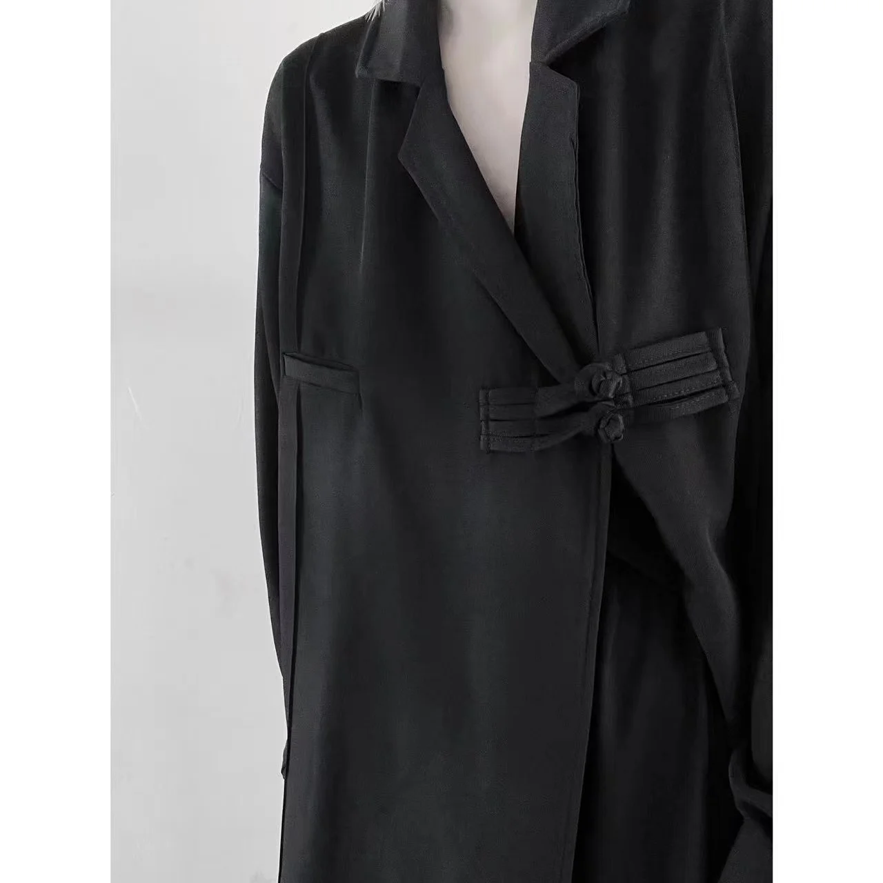 Dark Style New Chinese Buckle Black Shirt Coat Loose Long Sleeve Top Female