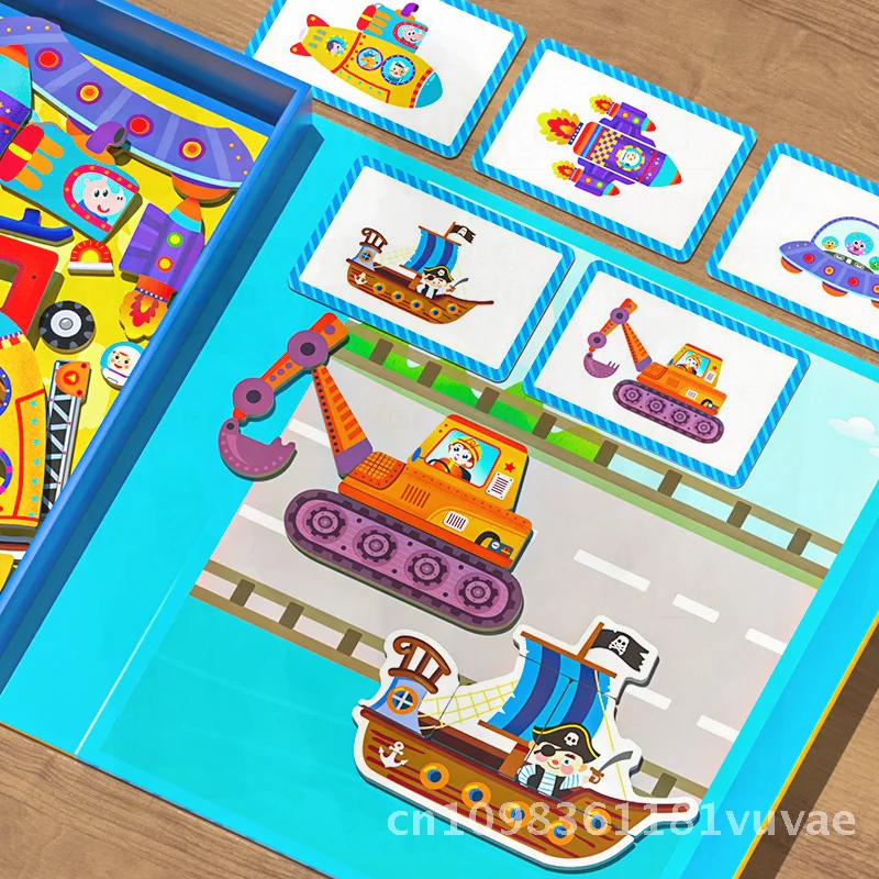 لعبة ألغاز مغناطيسية للأميرة للأطفال، لعبة تعليمية على شكل لون مروري للوجه قابلة للتغيير للأولاد والبنات #3