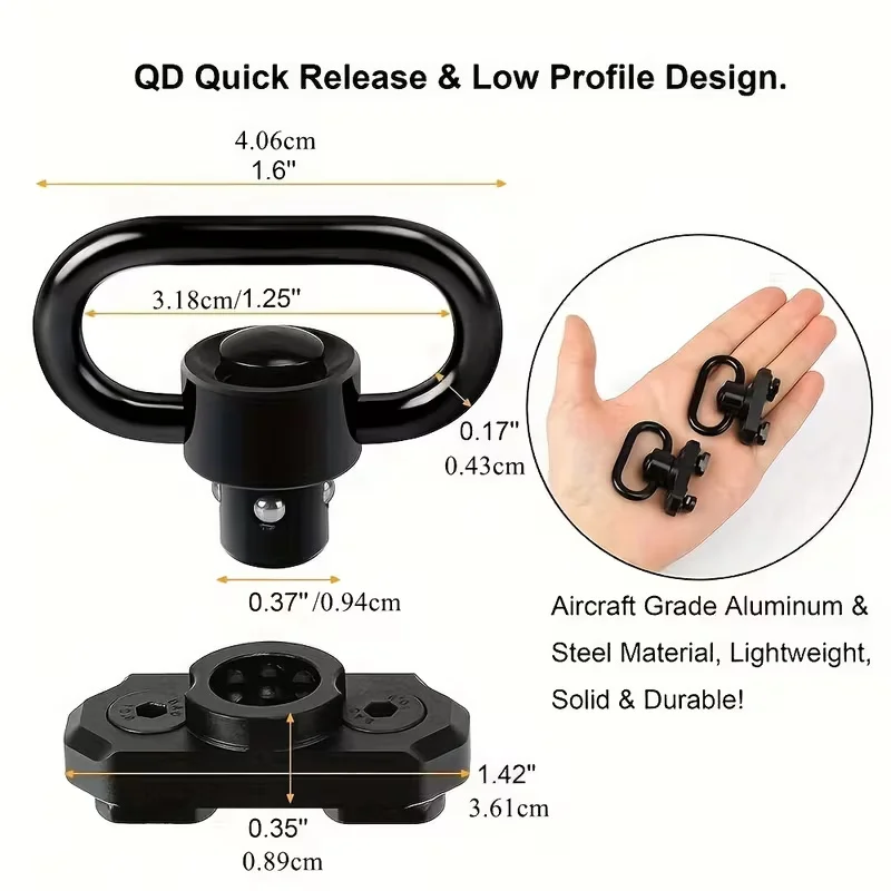 2 Pack Two Point QD Sling Swivels Mount Mlok,8different point position 45°rotation locked design,for hunting,Toy Gun Accessories