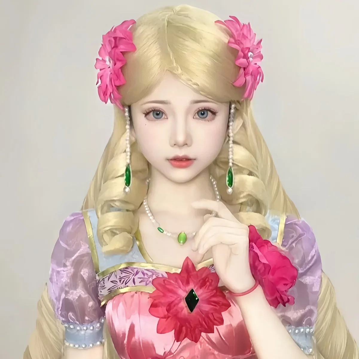 Perruque longue ondulée blonde platine pour enfants, version étudiante, style conte de fées inspiré de la princesse spirituelle de Yeloli