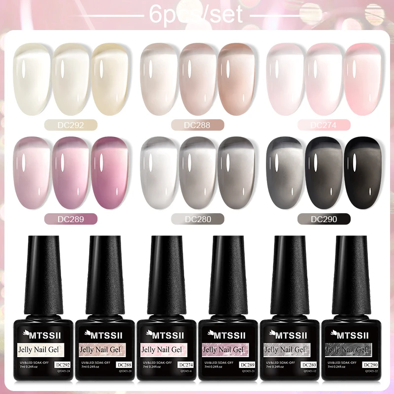 

Mtssii 6PCS/SET 7ml Jelly Amber Red Nude Translucent Gel Nail Polish Set Semi Permanent Soak Off Nail Art Manicure Varnish Kit