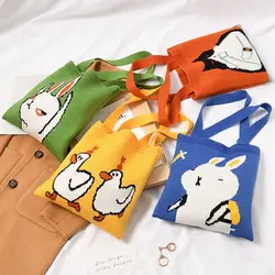 Cartoon Shopping Bags Niche Design Women Girls Knit Handbag Knot Wrist Bag Tote Bag Handmade