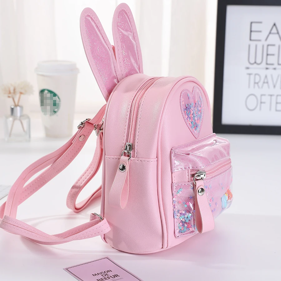 Girl\'s backpack, fashionable sequins, cute rabbit, mini backpack for children, casual outing