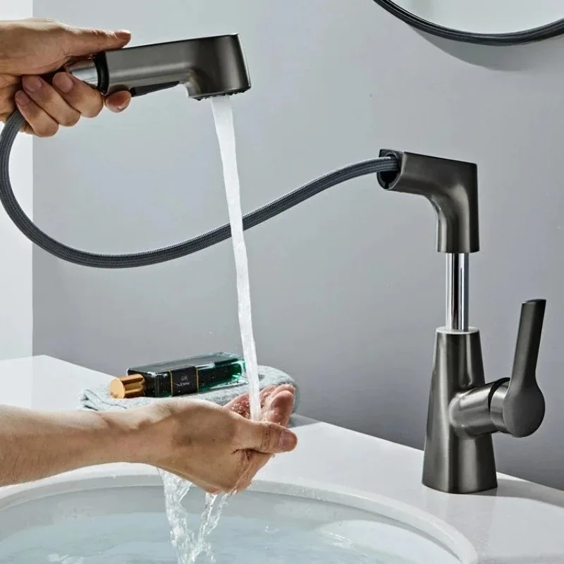 Белый смеситель, латунный бытовой выдвижной смеситель для горячей и холодной воды, смеситель для раковины в ванной комнате