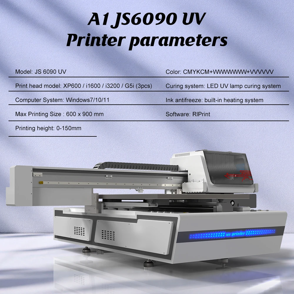 Industrial A1 UV Printer 6090 UV Flatbed Printer XP600 Printer head UV Printing Machine for Metal Acrylic Glass Bottle Print