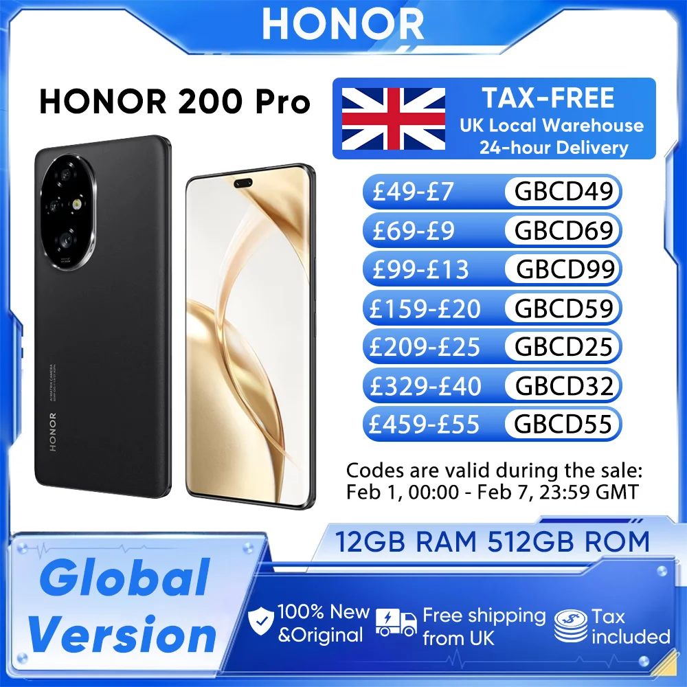 HONOR 200 Pro Global Version Snapdragon 8s Gen 3 5G Smartphone 6.78'' 120Hz AMOLED Display Support HONOR 100W SuperCharge