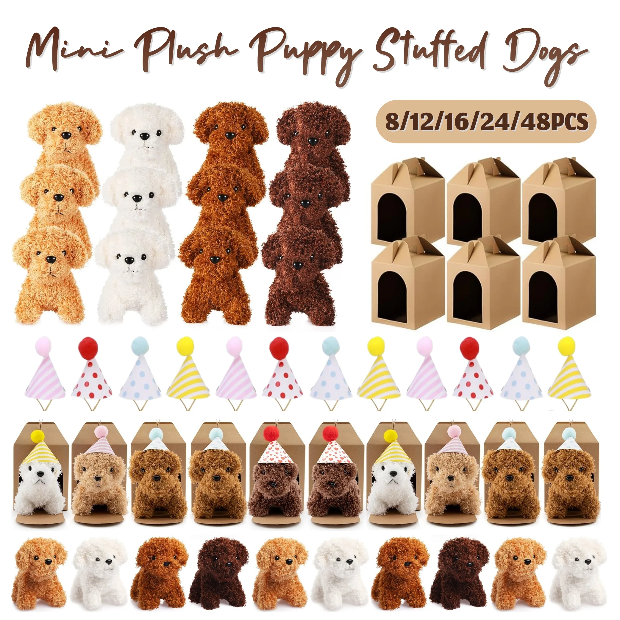 

8-48 компл., мини-плюшевые щенки, набор для собак с бумажными коробками, оптом для дня рождения, животных, сувениры для вечеринки на тему животных