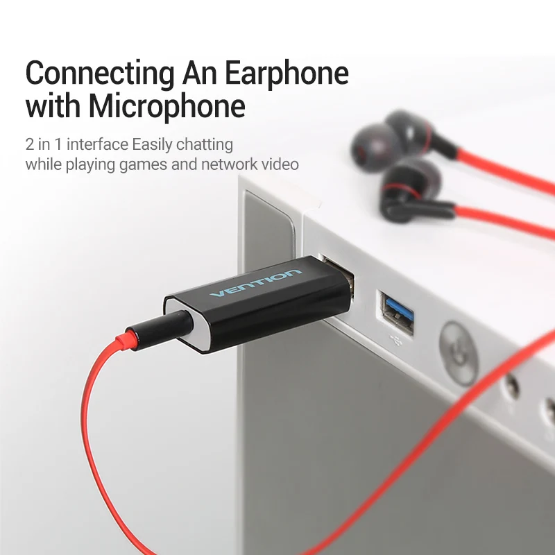 Vention Sound Card USB to 3.5mm Audiointerfa Adapter 2-in-1 USB to Earphone Speaker for Macbook Computer Laptop PC Sound Card