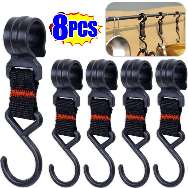 

8pcs Camping Multifunctional Hooks Outdoor Self-driving Travel Rack Buckle Webbing Hook Detachable Fixed Load-bearing Coat Hooks