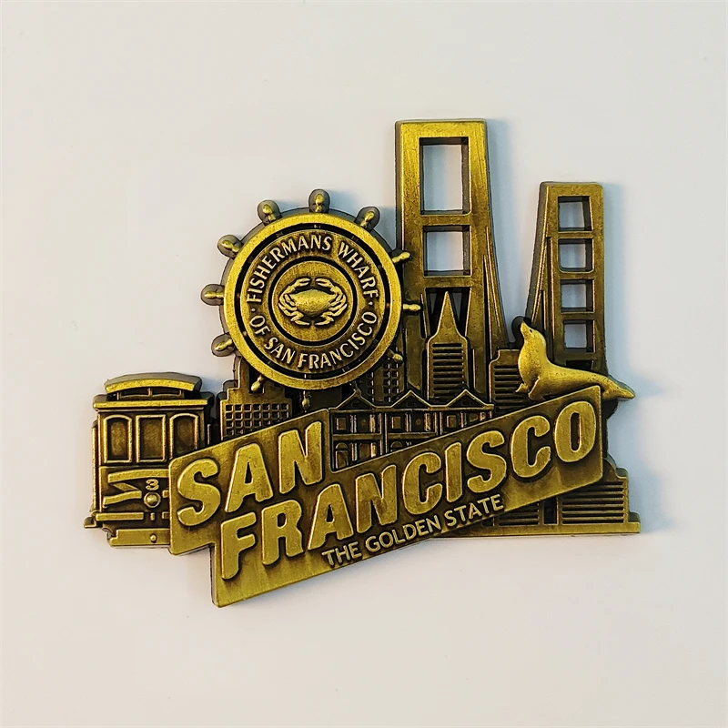 America，San Francisco，The Golden State，Metal，3D Stereoscopic，Tourism souvenirs，decoration home，refrigerator magnets