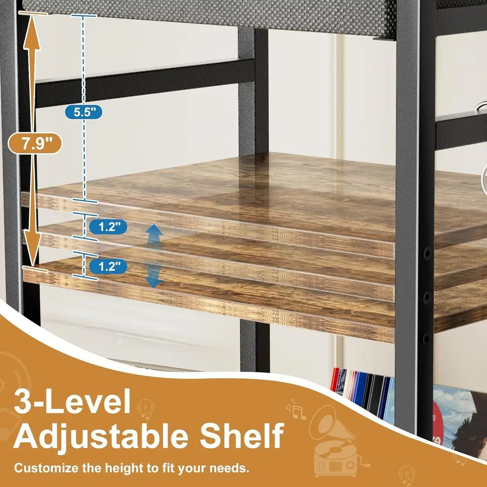 حامل تخزين سجلات الفينيل مع شاشة عرض من 3 طبقات، يحمل 200 ألبومًا، درج متضمن، بني ريفي لمساحات المعيشة #6