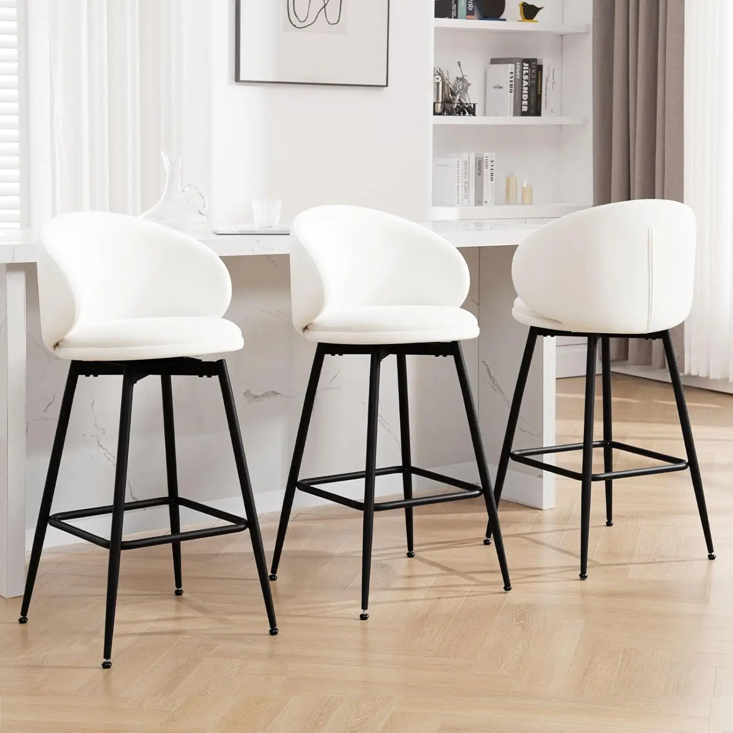 

30" Velvet Bar Stools Swivel High Back Upholstered Set of 3 Kitchen Counter Island Pub Customized