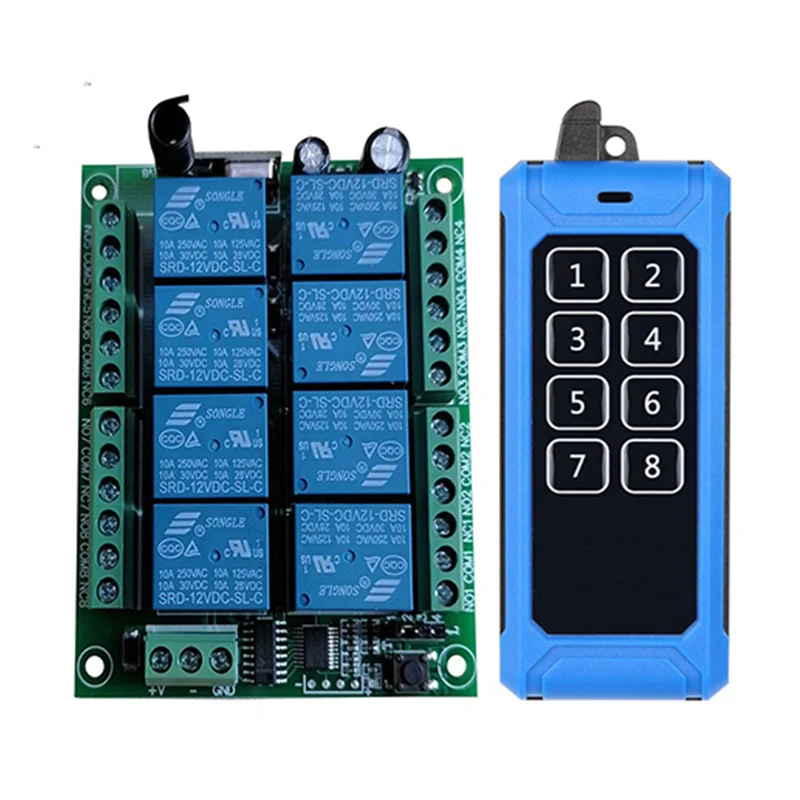 433 MHz DC 12V 24V 8 CH Channels 8CH RF Wireless Remote Control Switch Remote Control System Receiver Transmitter 8CH Relay