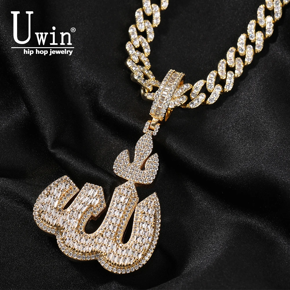 

Uwin Arabic Muslim Islam Symbol Pendant Iced Out Cubic Zirconia Fashion Necklaces Iced Out CZ Allah Name