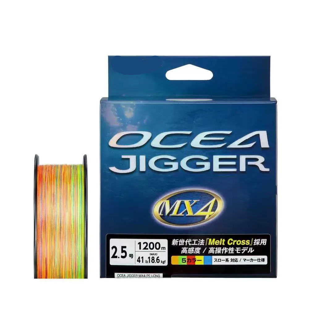 Ocea Jigger MX4 Braided PE Fishing Line PL-014X 1200m multi Color 100% Original Durable Monofilament Line for Saltwater 1200m