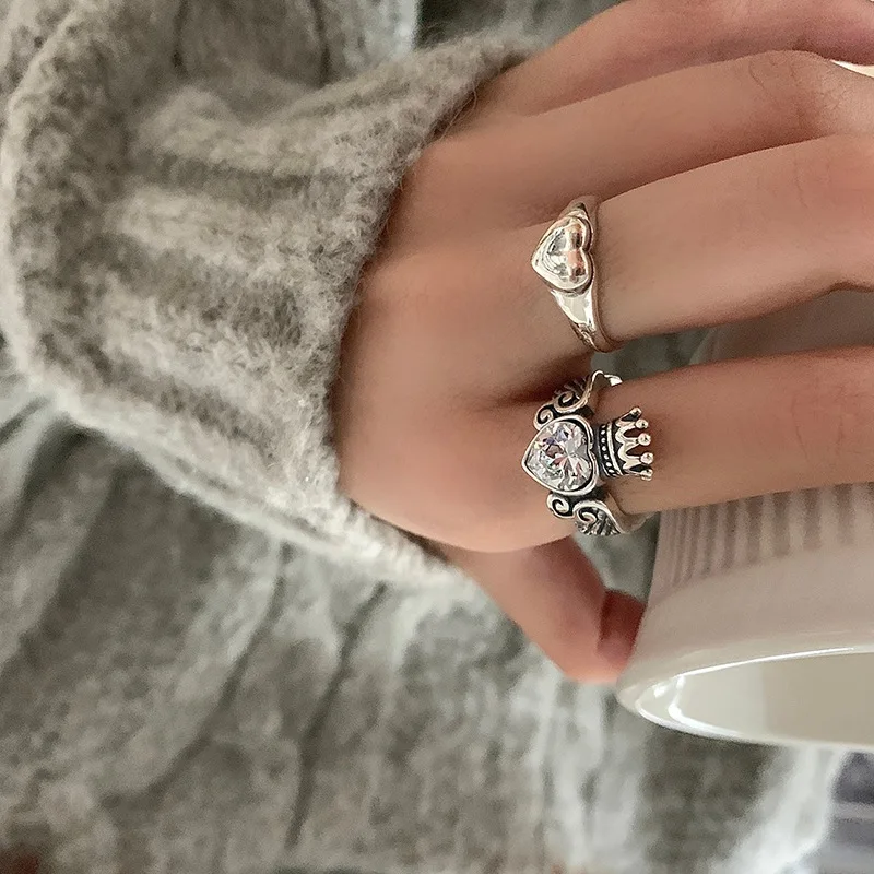 925 فضة تاج القلب الزركون خواتم للنساء موضة أناقة غرامة مجوهرات اكسسوارات الحفلات هدايا #6