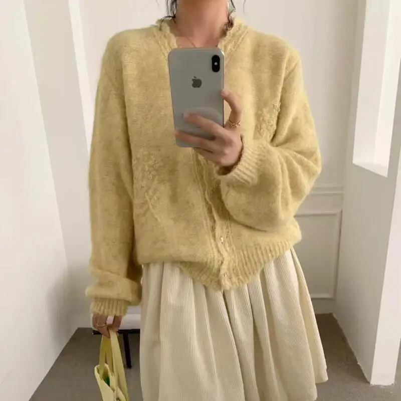 Stickerei Strickjacke Pullover Vintage Strickjacke Strickwaren Mäntel Süße Spitze V-ausschnitt Langarm Weibliche Pullover Herbst Winter