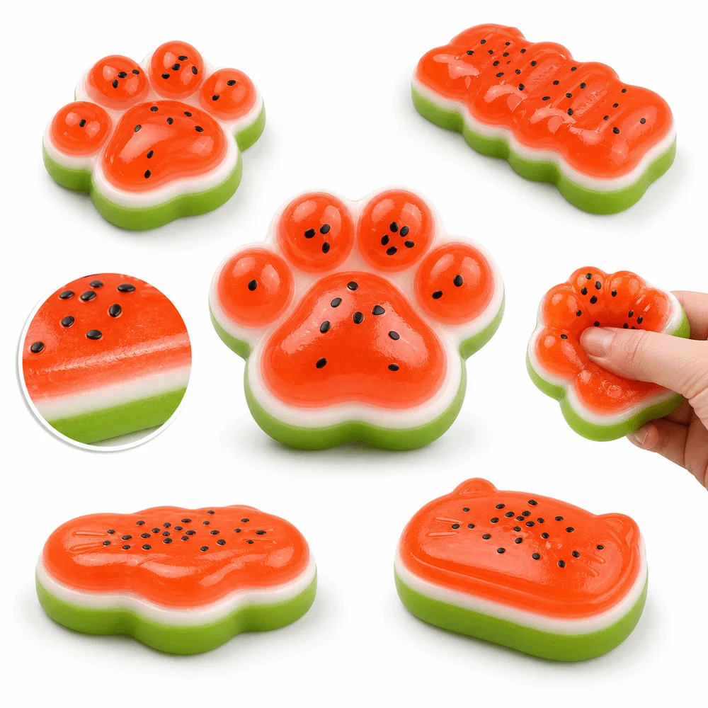 Creative Cat Paw Watermelon Stress Reliever​​ Slow Rebound Squeezable Anti-stress Squeeze Cream Slime Stress Relief Toy Gift