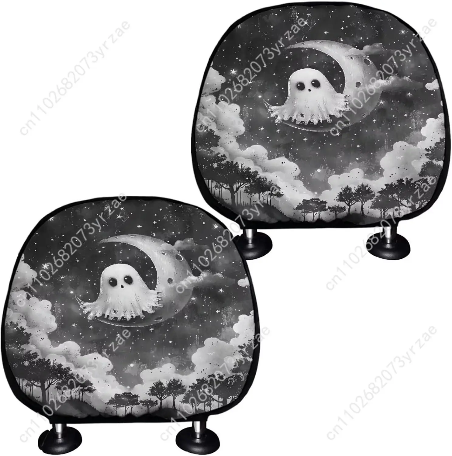 

Ghost Moon Car Headrest Cover (2pcs) Environmentally Friendly Headrest Protector Breathable Comfortable Vehicle Decor
