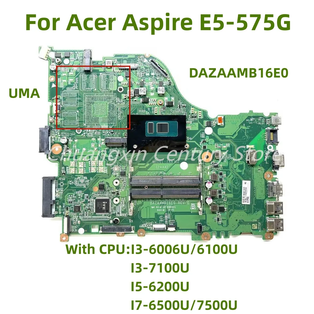 

DAZAAMB16E0 For Acer Aspire F5-573 E5-575 E5-575G Laptop Motherboard With I3 I5 I7-6TH/7TH CPU UMA 100% Fully Tested