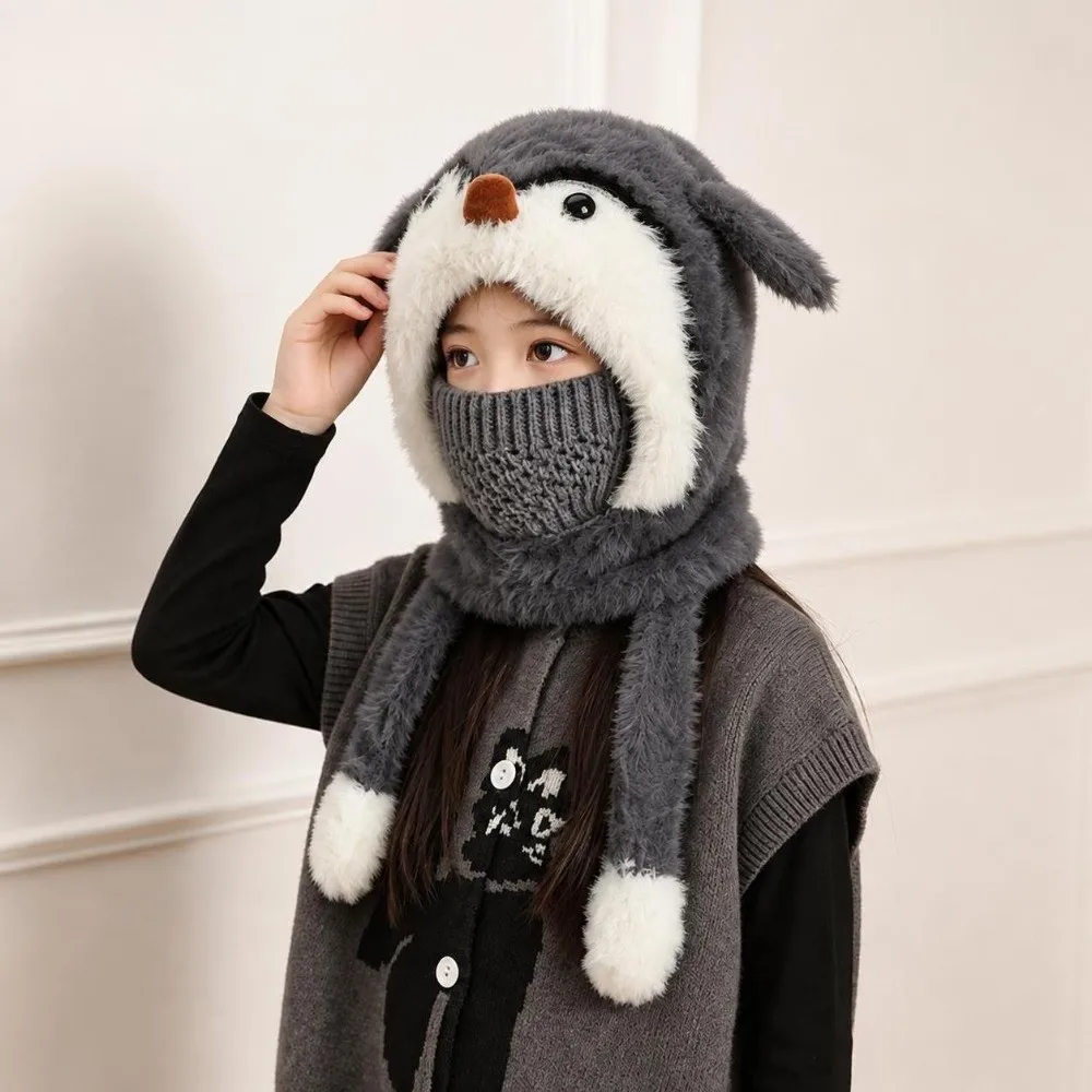 Winter Balaclava Hat Adjustable Warm Fleece Kids Hood Hat with Scarf 49cm to 54cm Head Circumference 4-10 Years Face Cover Hat