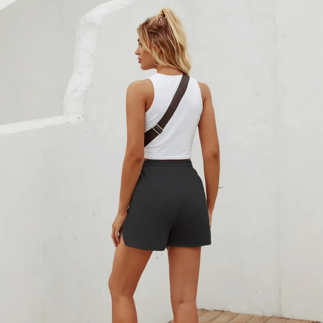 High-Quality Solid Color Fashionable High-Waisted Casual Straight Drawstring Shorts Pant SummerWomen's Clothing