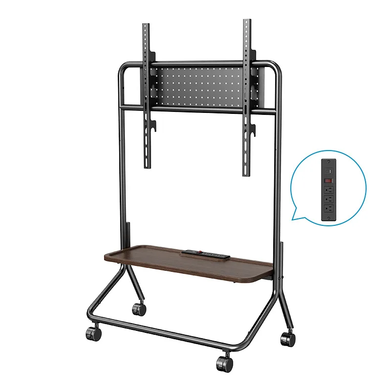 TV mobile bracket with storage board US standard power strip hanger Household TV cart 32-75 inches