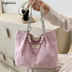 Fashion Canvas Tote Bag Women Temperament Chain Underarm Shoulder Bolso Mujer Ins Large Capacity Exquisite Sac A Mains Femme