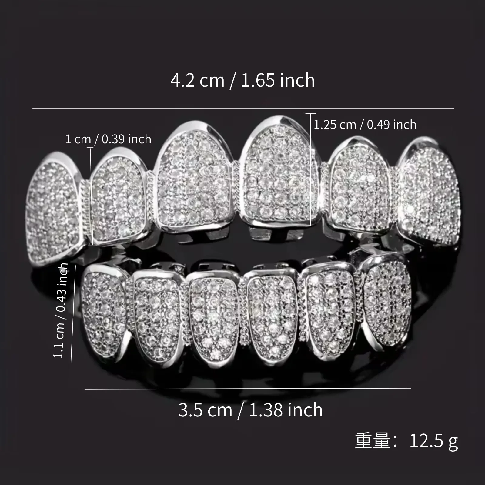 

Hip Hop Full Iced Out Teeth Grillz Caps Bling Cubic Zircon Micro Pave Top & Bottom Charm Grills Set For Men Women Jewelry