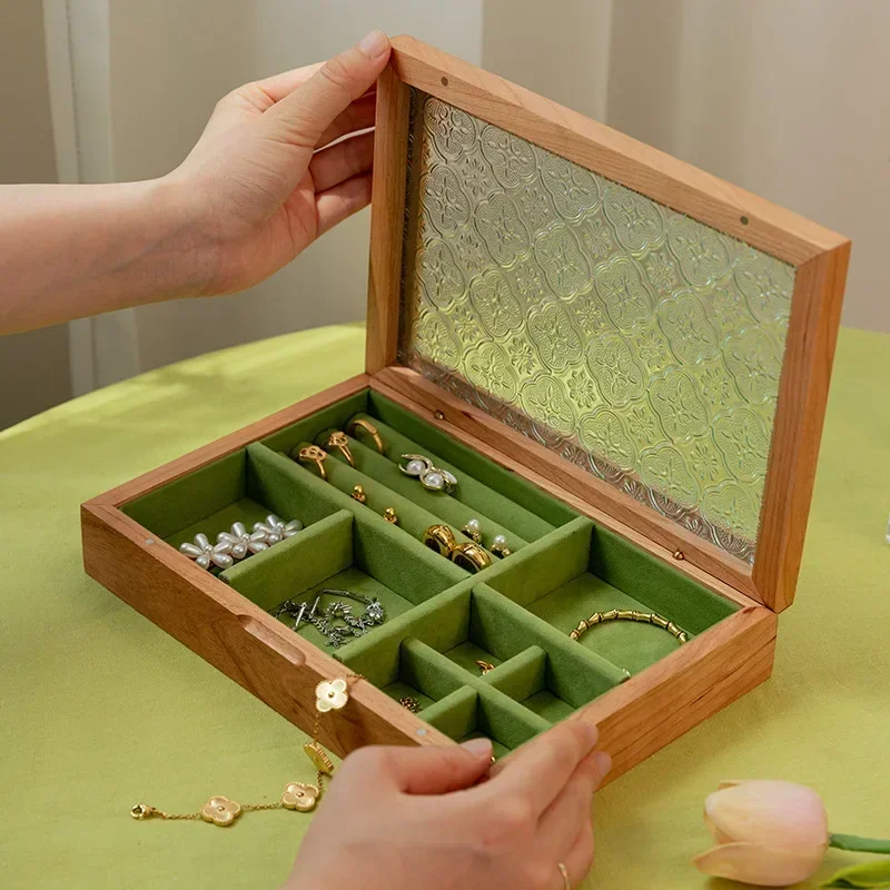 صندوق تخزين مجوهرات مصنوع يدويًا من الخشب المصمت ، صندوق تخزين أقراط وقلادات ، صندوق جوز أسود ، راقي راقي ، جديد ، #2